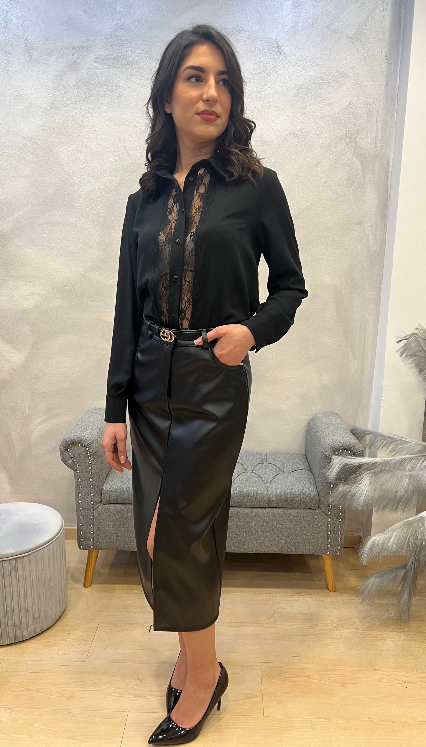 Gonna lunga in similpelle