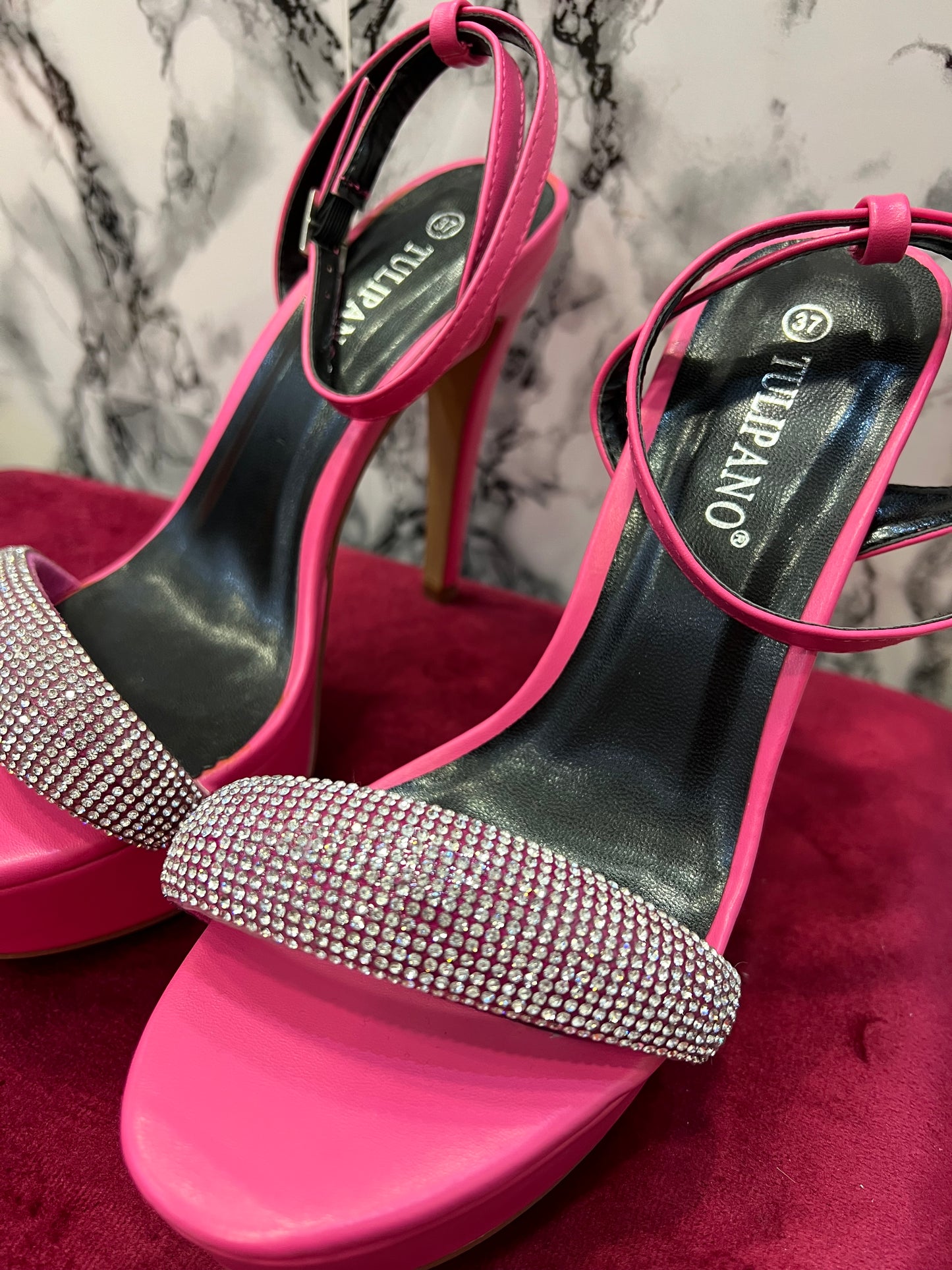 Decollette con strass e plateaux fucsia